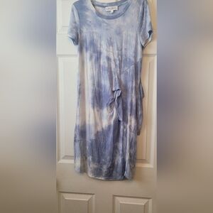 Blue Tie-Dye Short Sleeve Dress